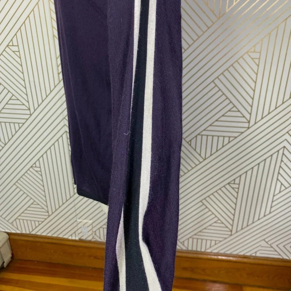 Kokun Back Slit Pop‎ Stripe Crew Neck Bamboo Cashmere Sweater Purple Size Large - Picture 7 of 12